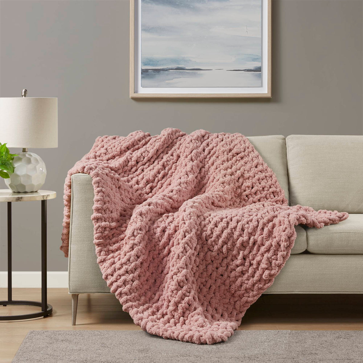 Chenille Chunky Knit Throw - Blush