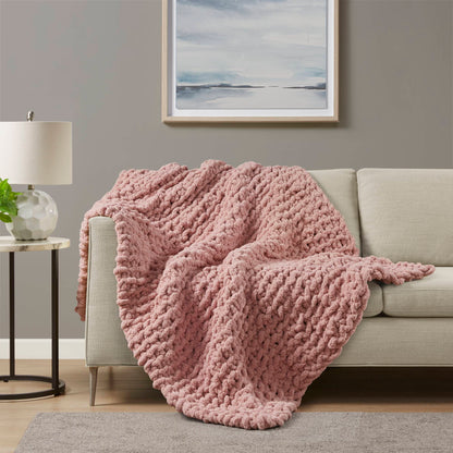 Chenille Chunky Knit Throw - Blush