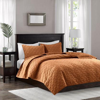 Harper 3 Piece Velvet Quilt Set - Rust