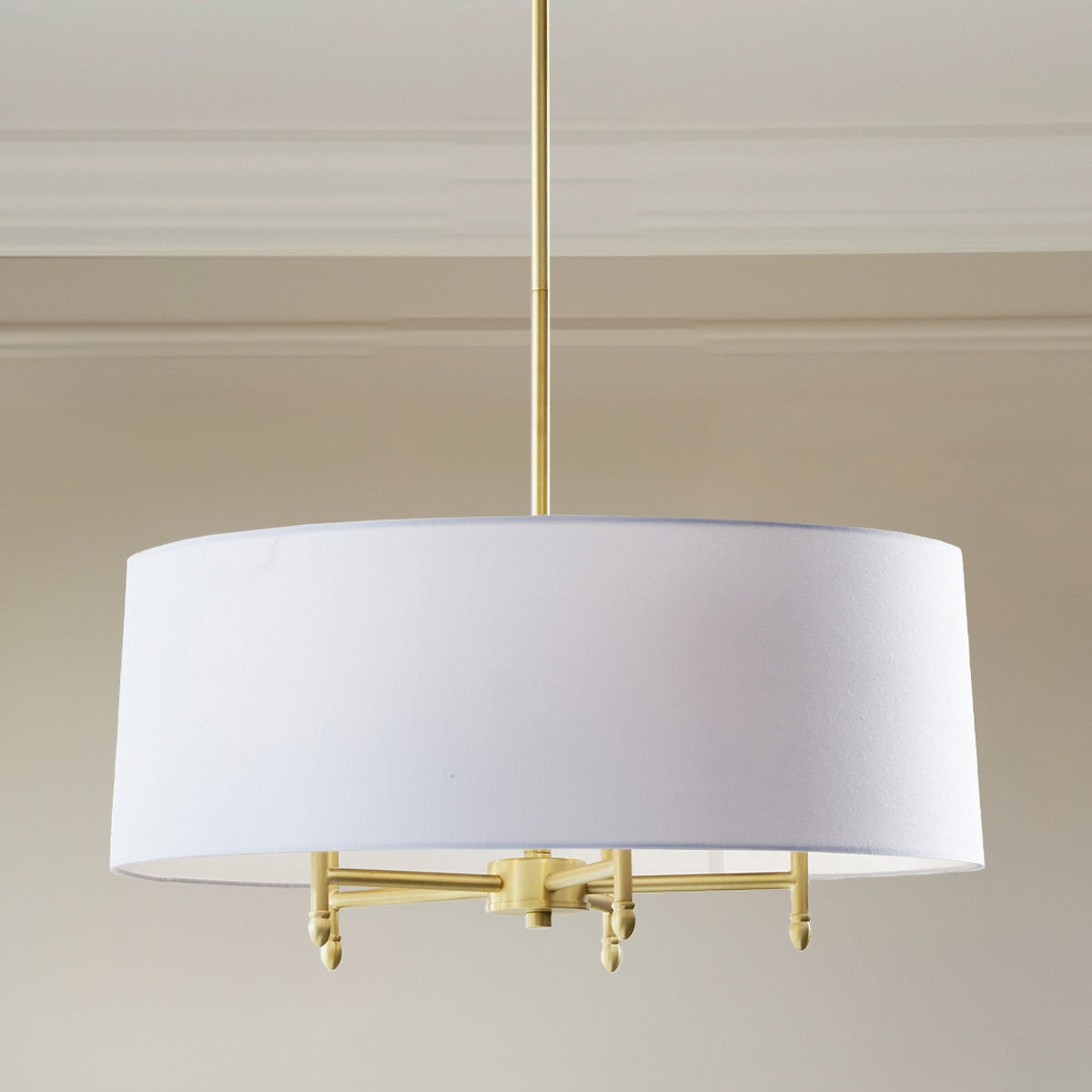 Presidio 5-Light Dimmable Chandelier with Drum-shaped Fabric Shade & Adjustable Height - Gold/White