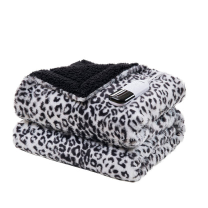 Heated Zuri Luxe Heated Throw - Snow Leopard