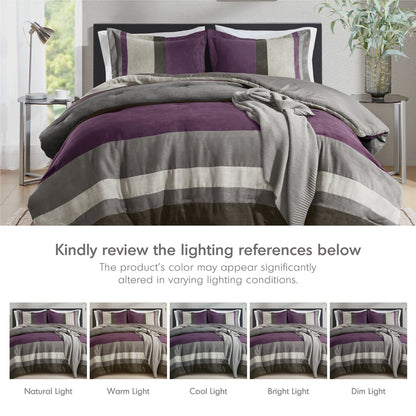 Highland Stripe Pieced Faux Suede Comforter Set - Purple