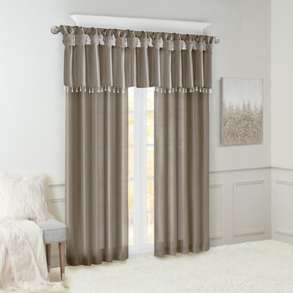 Emilia Lightweight Faux Silk Valance With Beads - Pewter