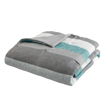 Jaxon Stripe Comforter Set with Bed Sheets - Aqua/Grey