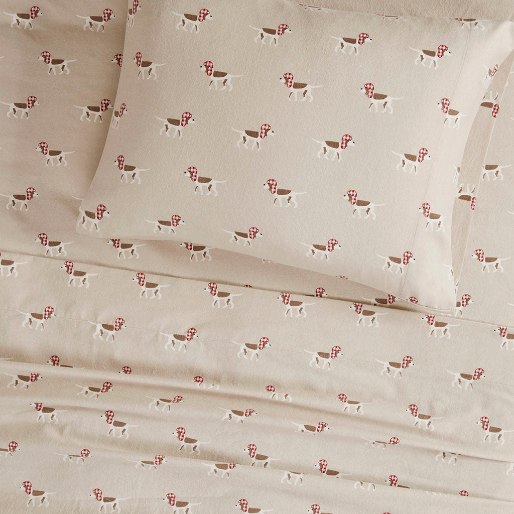 Cotton Flannel Sheet Set - Tan Dog