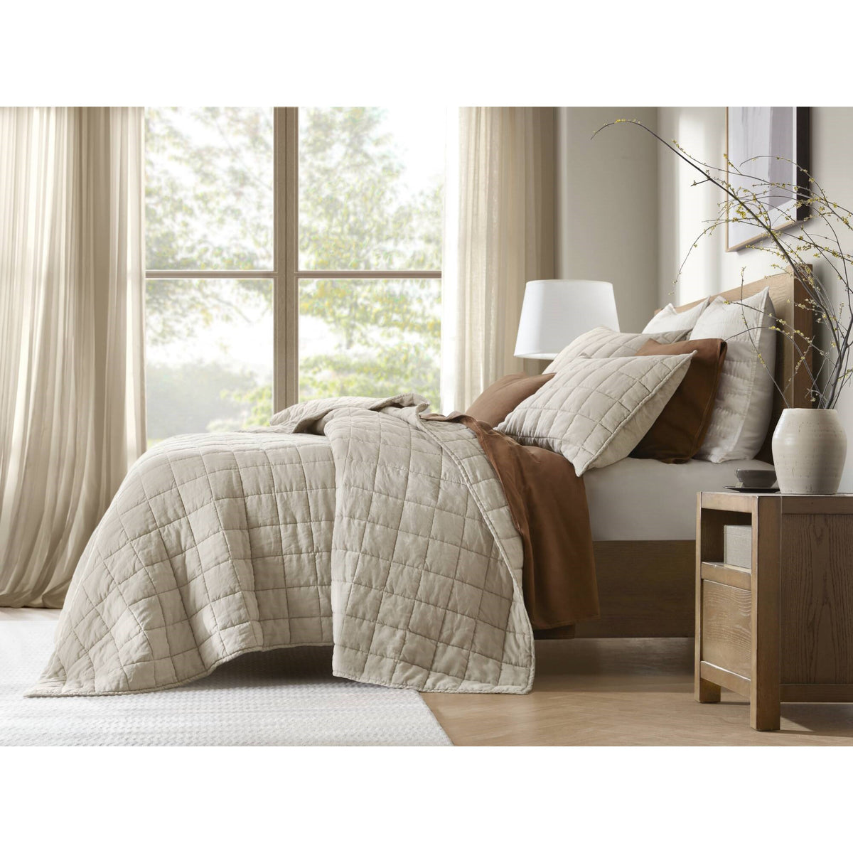 French Flax Linen Garment Washed Quilt Set - Linen