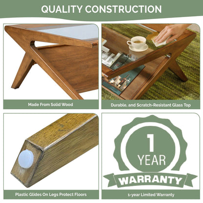 Rocket wood & tempered glass coffee table - Pecan