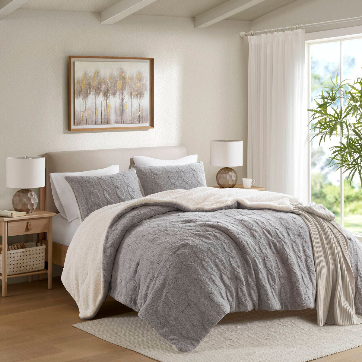 Riordan Waffle Knit Chenille Comforter Set - Gray