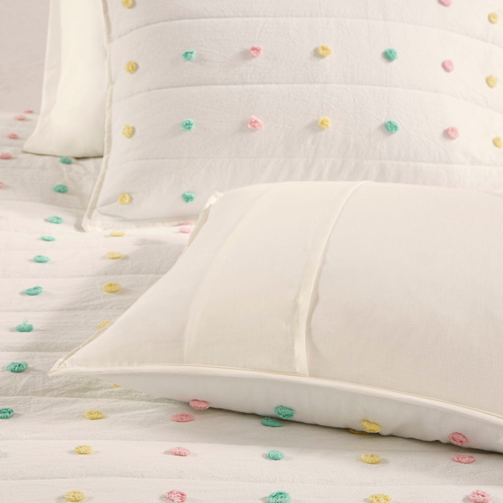 Callie Pom Pom Cotton Jacquard Quilt Set with Throw Pillows - Multi