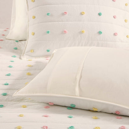 Callie Pom Pom Cotton Jacquard Quilt Set with Throw Pillows - Multi