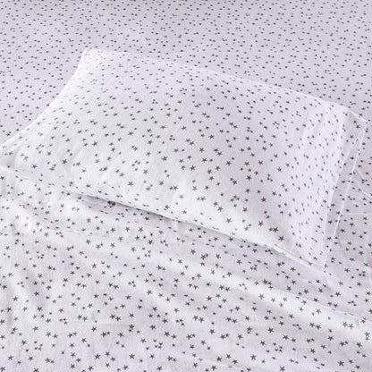 Cozy Soft Cotton Flannel Printed Sheet Set - Grey Stars