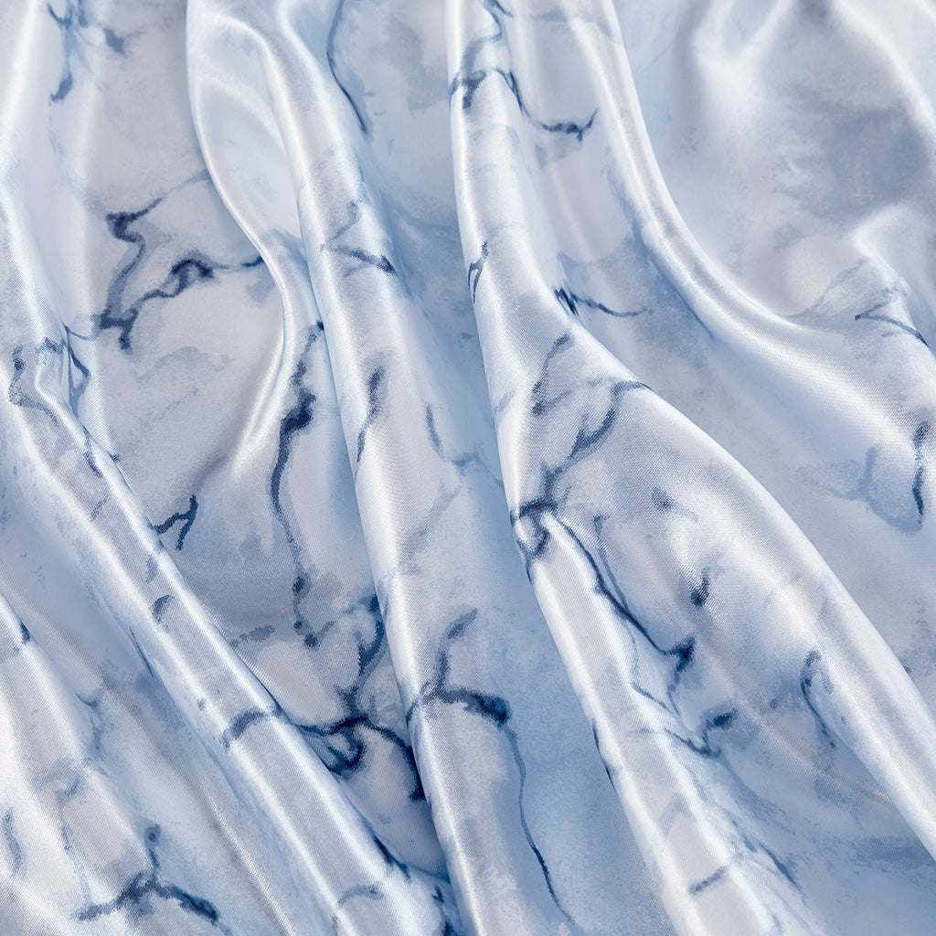 Printed Satin Sheet Set - Blue Marble