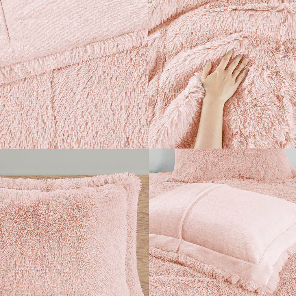 Malea Shaggy Faux Fur Comforter Mini Set - Blush