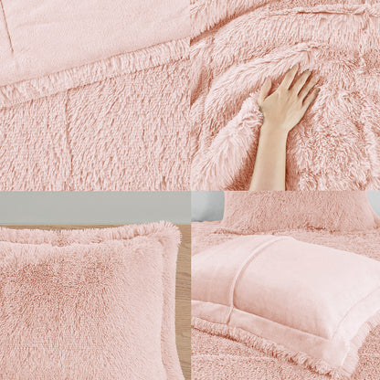 Malea Shaggy Faux Fur Comforter Mini Set - Blush