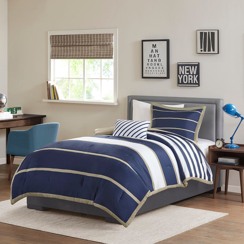 Ashton Comforter Set - Khaki/Navy
