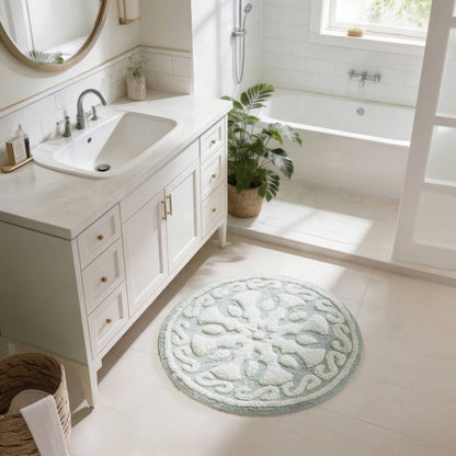 Casablanca Medallion Cotton Tufted Bath Rug - Sage