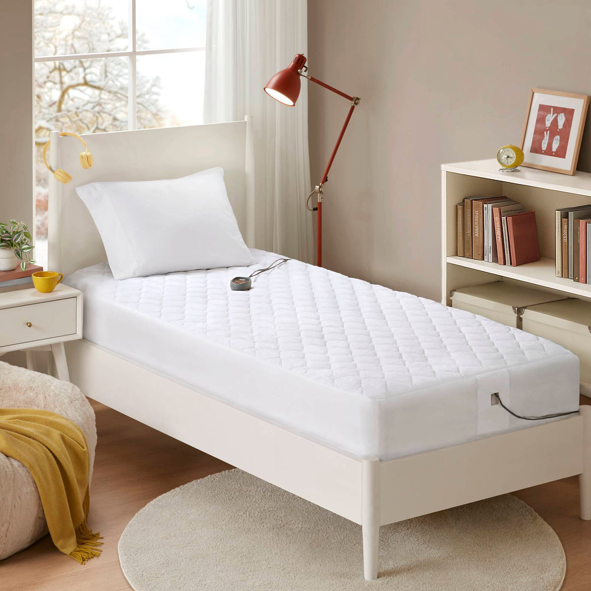 Cotton Deep Pocket Heated Mattress Pad-20 Heat Settings - White