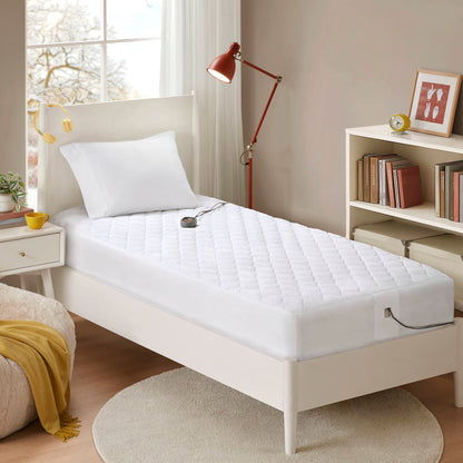 Cotton Deep Pocket Heated Mattress Pad-20 Heat Settings - White