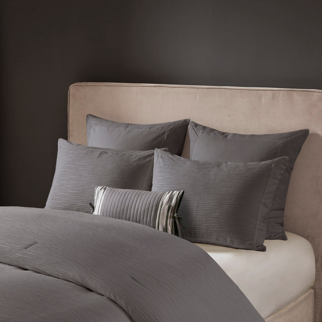 Hanae Cotton Blend Yarn Dyed 3 Piece Comforter Set - Grey