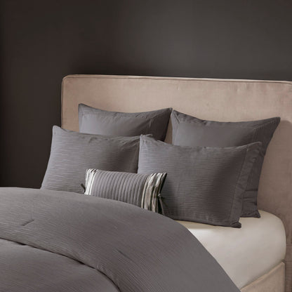 Hanae Cotton Blend Yarn Dyed 3 Piece Comforter Set - Grey