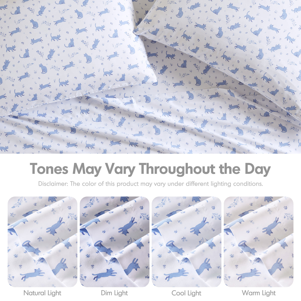 Printed Microfiber Sheet Set - Blue Cat