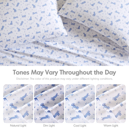 Printed Microfiber Sheet Set - Blue Cat