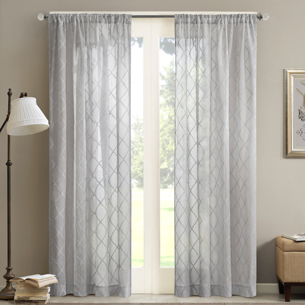 Irina Diamond Sheer Window Curtain Panel - Grey