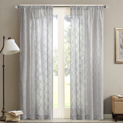 Irina Diamond Sheer Window Curtain Panel - Grey