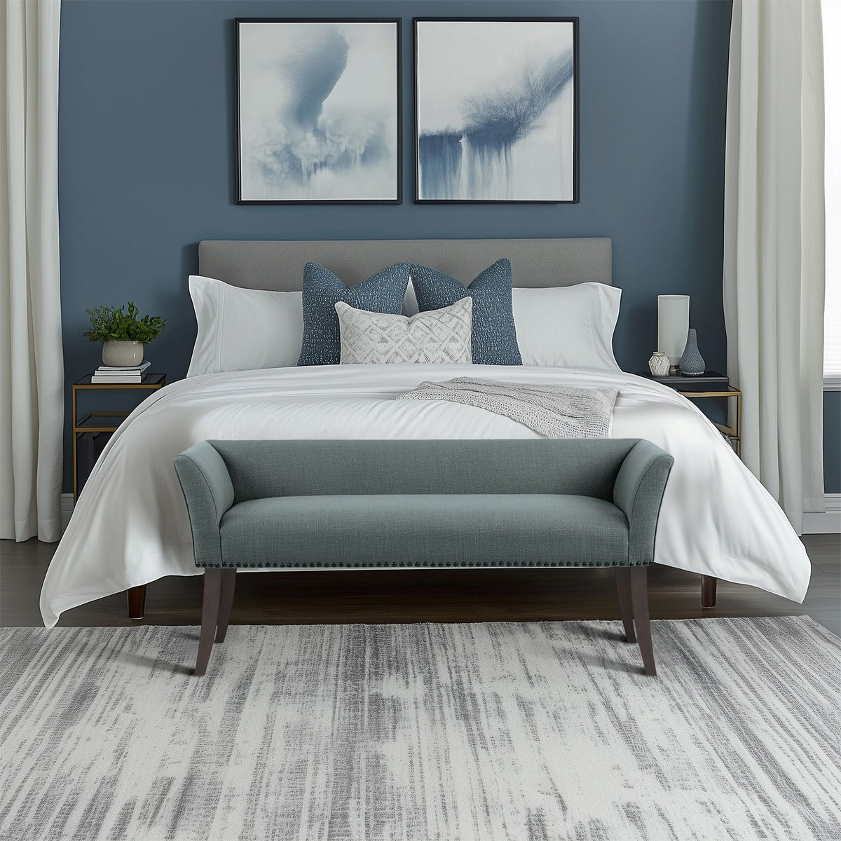 Welburn Upholstered Bench - Slate Blue
