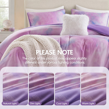 Cassiopeia Watercolor Tie Dye Printed Comforter Set with Throw Pillow - Purple