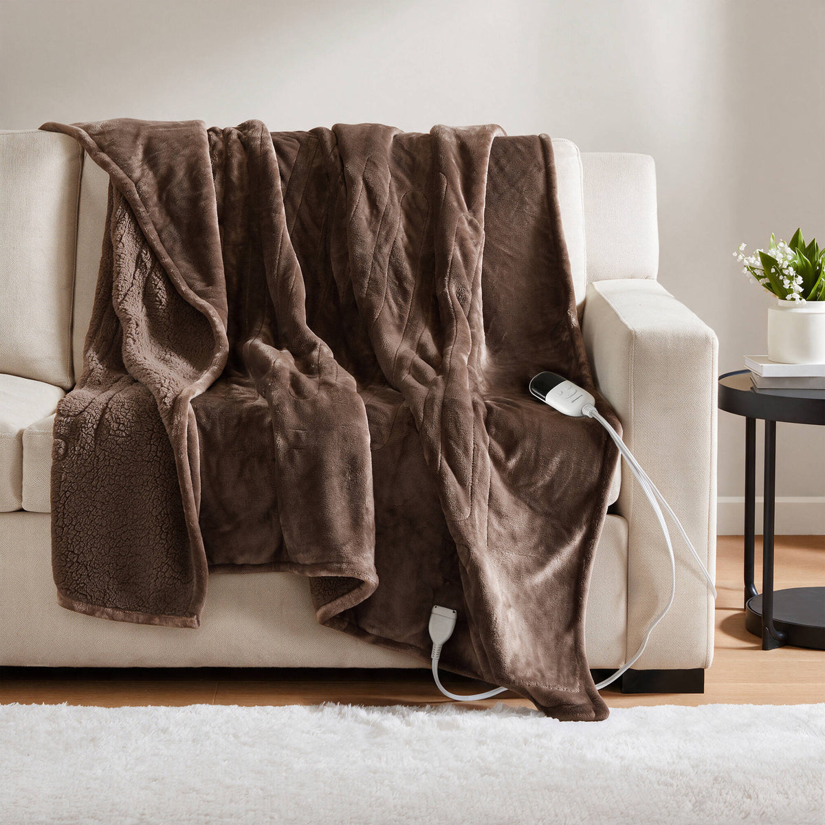 Heated Microlight to Berber Throw - Brown