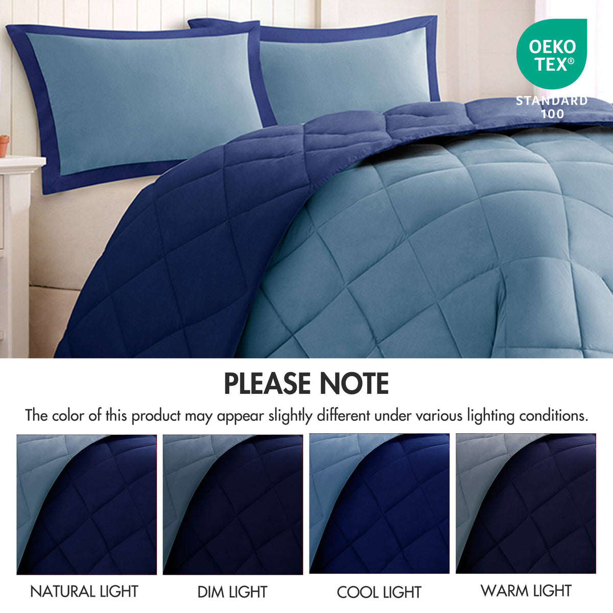 Larkspur 3M Scotchgard Reversible Down Alt Comforter Set - Navy/Light Blue