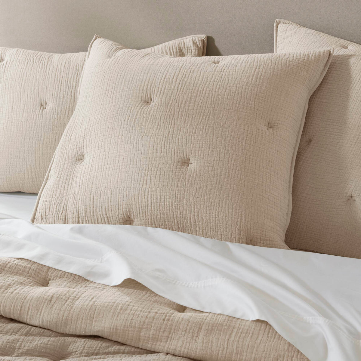 Breeze cotton gauze embroidered Euro Sham - Taupe