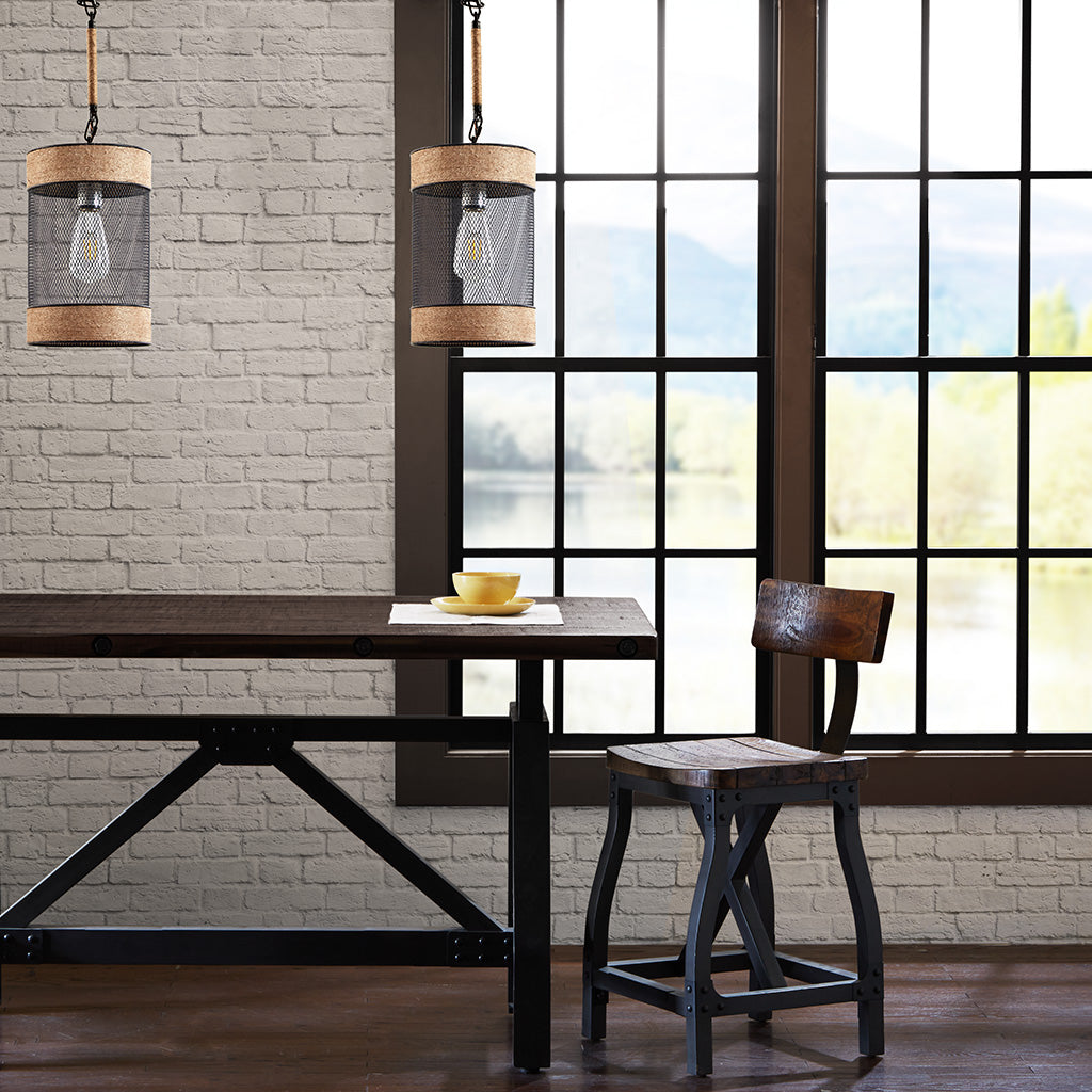 Orion Natural Rope and Metal Mesh Cylinder Pendant - Natural/Black