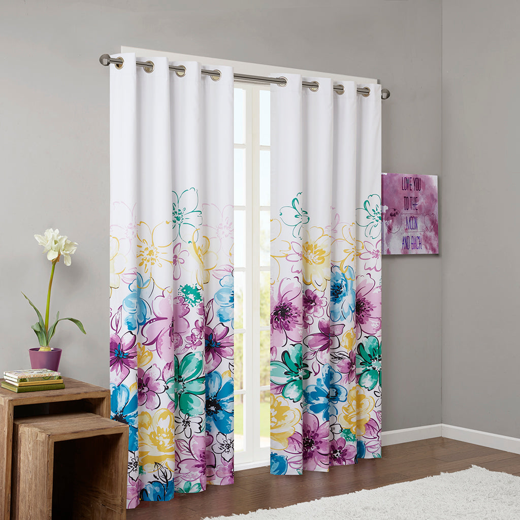 Olivia Printed Total Blackout Curtain Panel - Blue