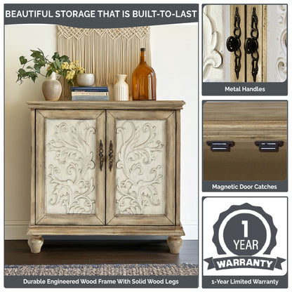 Driscoll 2-door carved wood storage cabinet - Reclaimed Natural