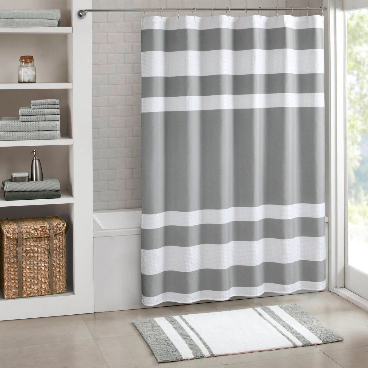 Spa Waffle Shower Curtain with 3M Treatment - Grey