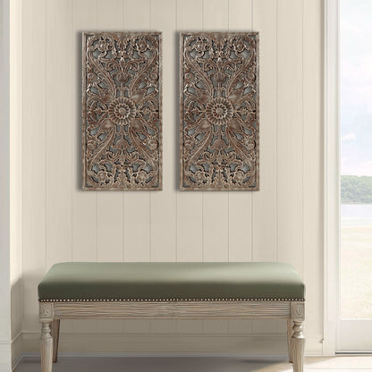 Botanical Panel Distressed Carved Wood 2-piece Wall Decor Set - Bronze