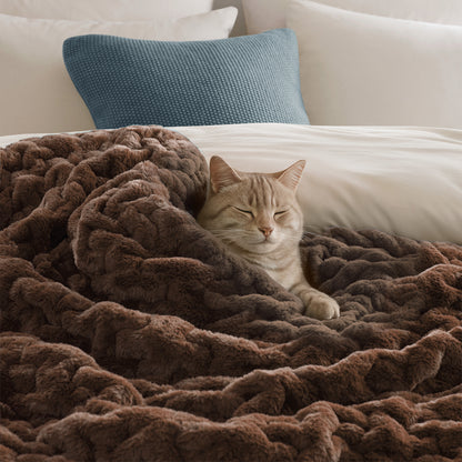 Ruched Fur Throw - Brown