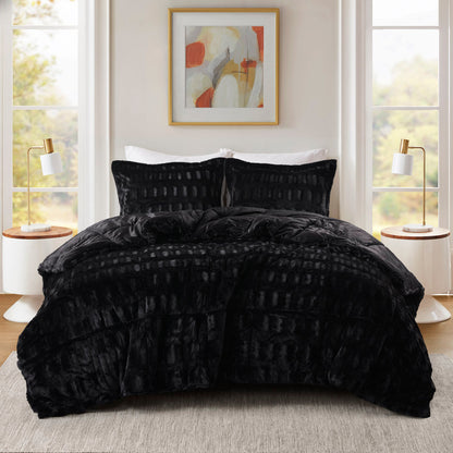 Gia Faux Fur Comforter Mini Set - Black