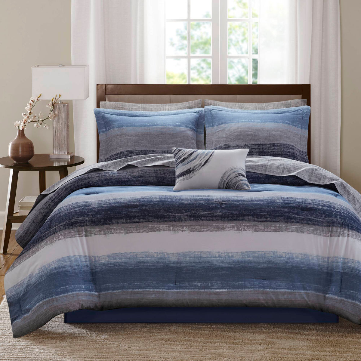 Saben Comforter Set with Cotton Bed Sheets - Navy