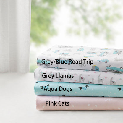 Novelty Printed Sheet Set - Grey/Blue Road Trip