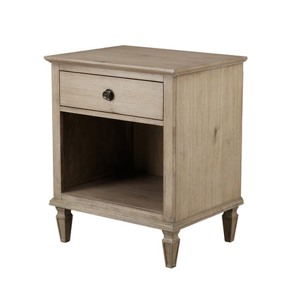 Victoria one-drawer wood nightstand with shelf - Light Natural