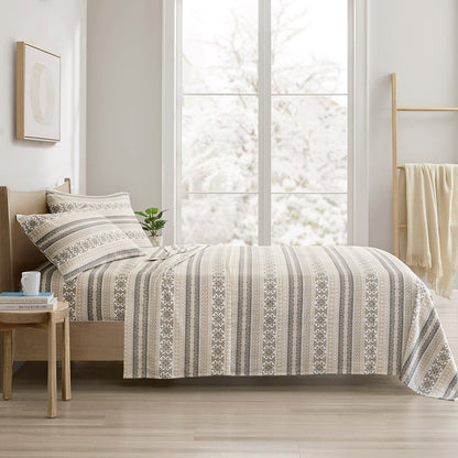 Cozy Cotton Flannel Printed Sheet Set - Gray/Taupe Nordic