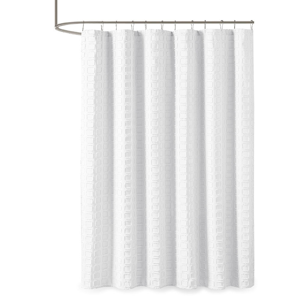 Metro Woven Clipped Solid Shower Curtain - White