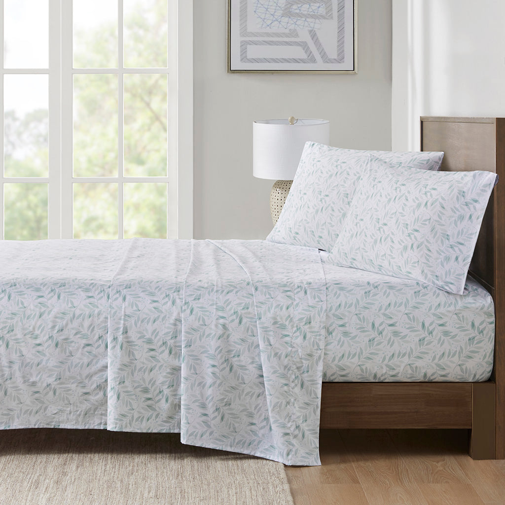 200 Thread Count Printed Cotton Sheet Set - Green Leaves