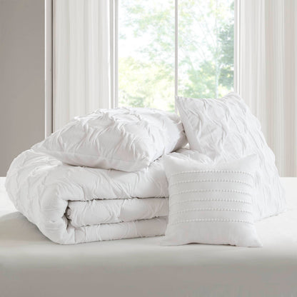 Bailey Diamond Pintuck Pleated Woven Comforter Set - White