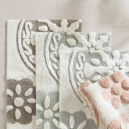 Casablanca Medallion Cotton Tufted Bath Rug - Grey