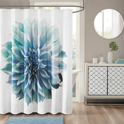 Norah Printed Floral Cotton Shower Curtain - Aqua
