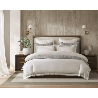 Linen Blend Double Flange Duvet Cover Set - White/Gray